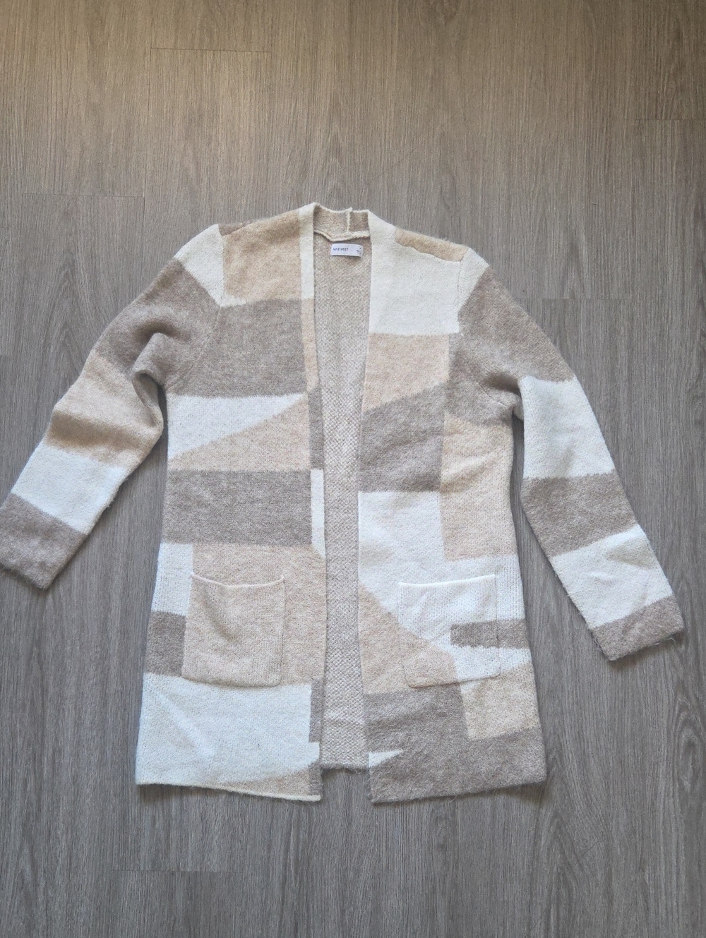 Nine West Neutral Colorblock Open-Front Cardigan - Cream & Tan